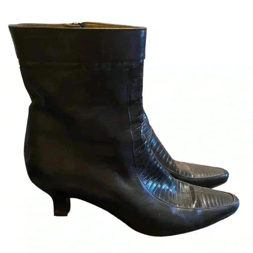 Cole Haan Black Leather Point Toe Heel Boots